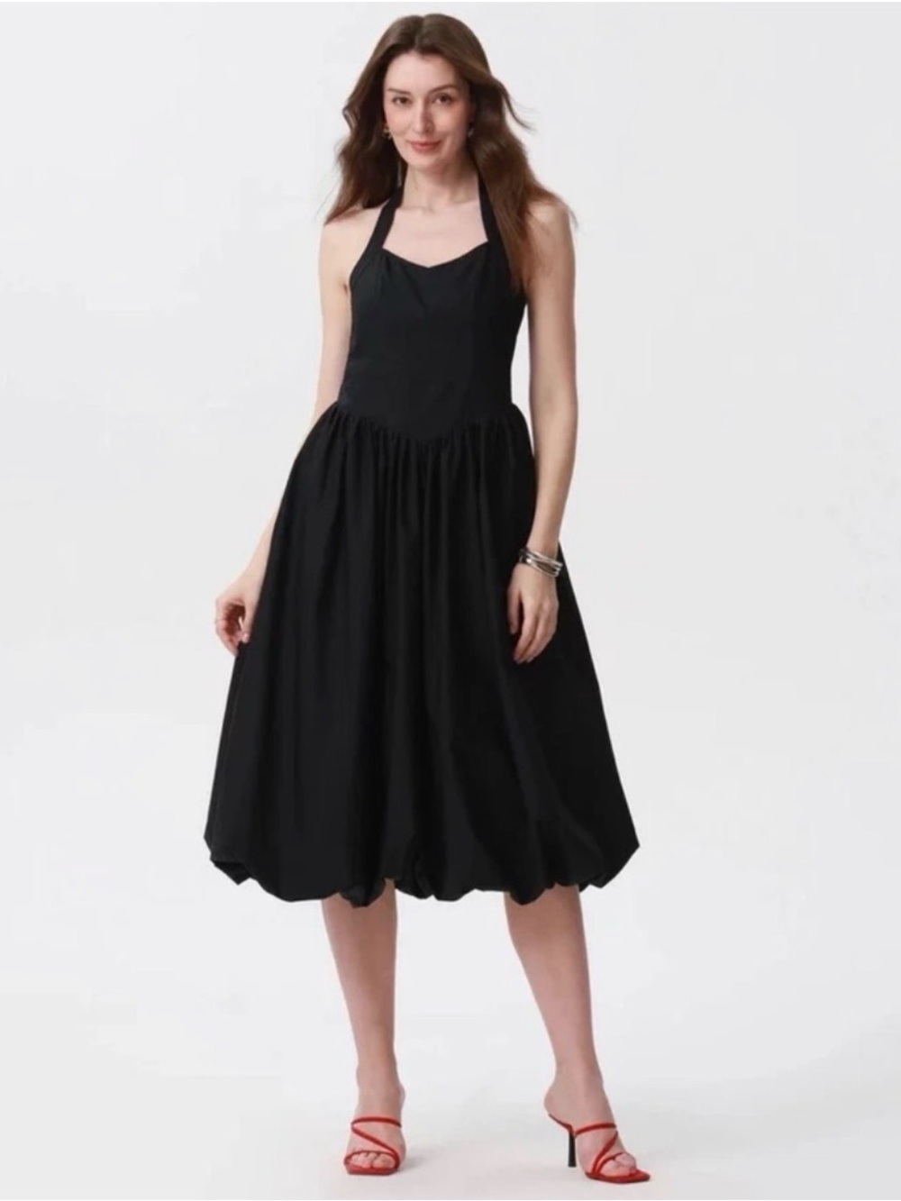 a new day Black Halter Bubble midi dress- NWOT